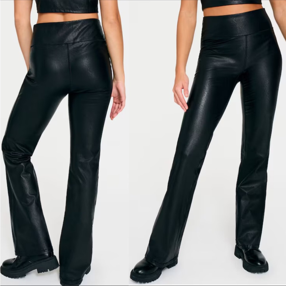 Aeropostale black vegan leather high rise flare leg pants size medium